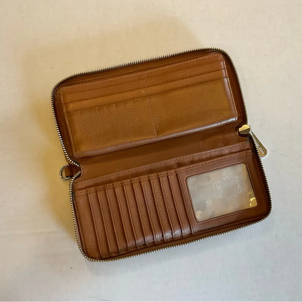 Michael Kors Brown Pebbled Leather Zip-Around Continental Wallet